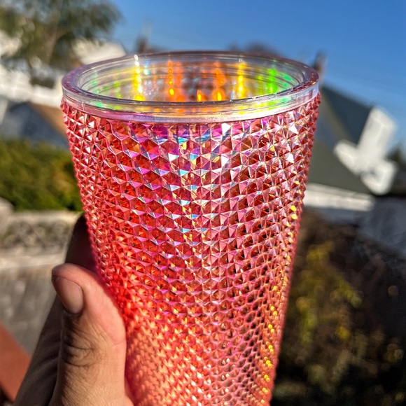 Starbucks Inspired 24oz Coral Bling Studded Tumbler - Picture 5 of 11